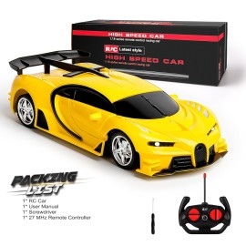 KULARIWORLD Remote Control Car, Rechargeable High Speed Drift RC Cars Toys for Kids Boys Girls Age 6 7 8-12,1/18 Super Vehicle with Headlight Yellow Racing Hobby Xmas Birthday Gift for Kid