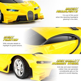 KULARIWORLD Remote Control Car, Rechargeable High Speed Drift RC Cars Toys for Kids Boys Girls Age 6 7 8-12,1/18 Super Vehicle with Headlight Yellow Racing Hobby Xmas Birthday Gift for Kid