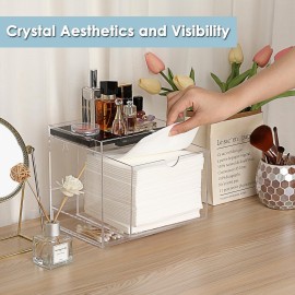 Sumnacon Disposable Face Towel Holder Acrylic Face Towel Storage Box with Drawer Compatible with Clean Skin Club Clean XL Wall Mounted Makeup Box Organizer for Bathroom,Vanity