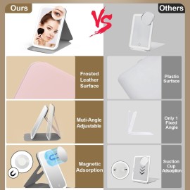 Mocado Travel Makeup Mirror with Lights, 360 Rotation, 10x Magnification, 60LEDs 3 Color Lightings, Dimmable Touch Screen, Tabletop Pink Mocado Travel Makeup Mirror with Lights, 360 Rotation, 10x Magnification, 60LEDs 3 Color Lightings, Dimmable Touch Screen, Tabletop Pink