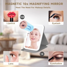 Mocado Travel Makeup Mirror with Lights, 360 Rotation, 10x Magnification, 60LEDs 3 Color Lightings, Dimmable Touch Screen, Tabletop Light up Mirror (White) Mocado Travel Makeup Mirror with Lights, 360 Rotation, 10x Magnification, 60LEDs 3 Color Lightings, Dimmable Touch Screen, Tabletop Light up Mirror (White)