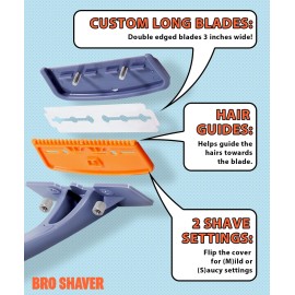 BroShaver 3.0, DIY Back & Body Hair Trimmer - Wet or Dry Shave for Men. Split Handle Razor with Ergonomic Grip