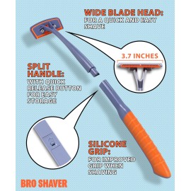 BroShaver 3.0, DIY Back & Body Hair Trimmer - Wet or Dry Shave for Men. Split Handle Razor with Ergonomic Grip
