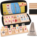 Doreimi Melamine Upgraded Rummy Cube Game Set 4 Players with 4 Wooden Holders and 108 Rummy Melamine Tiles, Travel Family Board Game for Adults and Kids