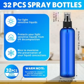 Eccliy 32 Pcs 8 oz Spray Bottles Fine Mist Cleaning Bottles Clear Empty Plastic Travel Sprayer Refillable Sprayer with Cap for Cleaning Solutions Oils Travel Perfumes(Blue,Clear)