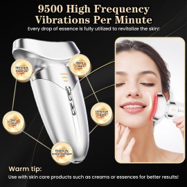 Red Light Beauty Device for Face and Neck, Based on High-end Red and Blue LED Light, Facial Cold and Hot, Vibration Technology, 3 Color Led Face and Neck Beauty Device for Home Use, Pearly White