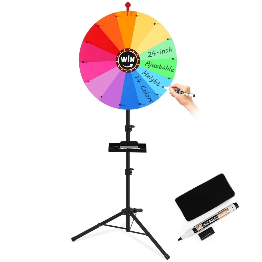 GADFISH 24-inch Spinning Prize Wheel, Ajustable 37-65 Height Spin Doodle Game Spinner, Storable Prize Wheel Spinner with Stand, Wheel of Fortune Game, 14 Colors