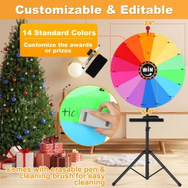 GADFISH 24-inch Spinning Prize Wheel, Ajustable 37-65 Height Spin Doodle Game Spinner, Storable Prize Wheel Spinner with Stand, Wheel of Fortune Game, 14 Colors