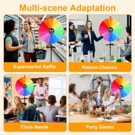 GADFISH 24-inch Spinning Prize Wheel, Ajustable 37-65 Height Spin Doodle Game Spinner, Storable Prize Wheel Spinner with Stand, Wheel of Fortune Game, 14 Colors