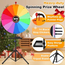 GADFISH 24-inch Spinning Prize Wheel, Ajustable 37-65 Height Spin Doodle Game Spinner, Storable Prize Wheel Spinner with Stand, Wheel of Fortune Game, 14 Colors
