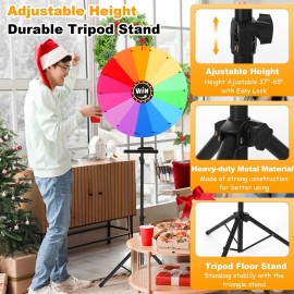 GADFISH 24-inch Spinning Prize Wheel, Ajustable 37-65 Height Spin Doodle Game Spinner, Storable Prize Wheel Spinner with Stand, Wheel of Fortune Game, 14 Colors
