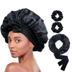 Luxe Louise Satin Bonnet for Sleeping Silk Bonnet for Sleeping Women Double Layer Silk Hair Wrap Satin Bonnets for Curly Hair and Braids (Black)