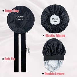 Luxe Louise Satin Bonnet for Sleeping Silk Bonnet for Sleeping Women Double Layer Silk Hair Wrap Satin Bonnets for Curly Hair and Braids (Black)