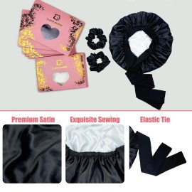 Luxe Louise Satin Bonnet for Sleeping Silk Bonnet for Sleeping Women Double Layer Silk Hair Wrap Satin Bonnets for Curly Hair and Braids (Black)