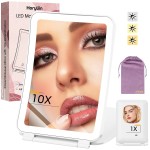 10X/1X Magnification Lighted Makeup Mirror with Lights, Rechargeable Magnifying Mirror with 80LED&2000mAh Battery, Portable Travel Vanity Mirror with 3 Colors Dimmable Lighting, Travel Essentials
