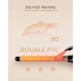 Curling Iron 3/4 Inch, Long Barrel Curling Wand for Long Hair, Ceramic Tourmaline Hair Curling Iron for Small Curls, Double Voltage(100-240V)