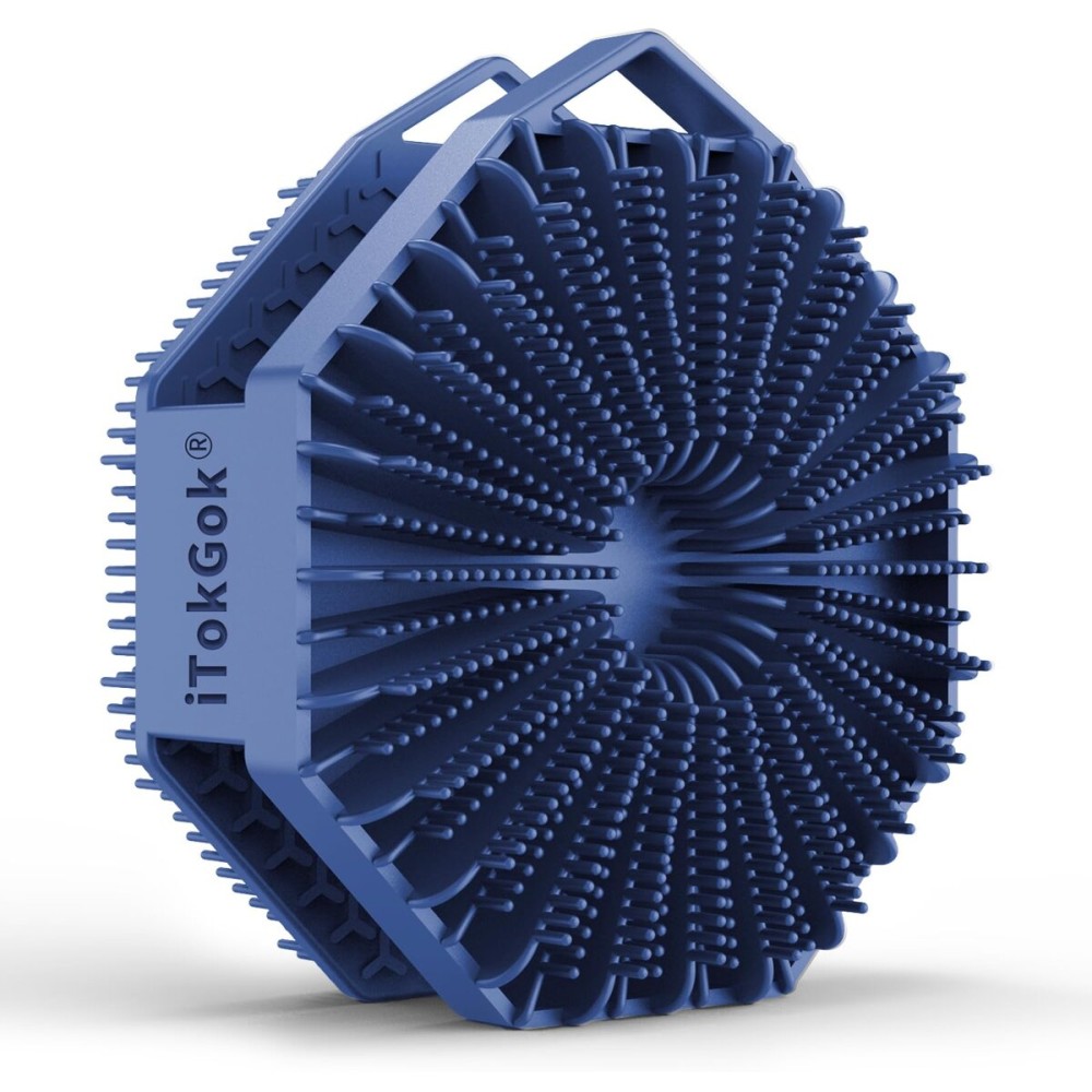 iTOKGOK Premium 2-in-1 Silver-Infused Silicone Body Scrubber, Double-Sided Design Body Brush Silicone Body Scrubber Exfoliating Body Brushes for Sensitive Skin for Showering, Silicone Loofah - Blue