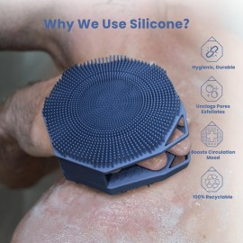 iTOKGOK Premium 2-in-1 Silver-Infused Silicone Body Scrubber, Double-Sided Design Body Brush Silicone Body Scrubber Exfoliating Body Brushes for Sensitive Skin for Showering, Silicone Loofah - Blue