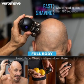 Veroshave 7-Blade Bald Head Shaver for Men - Cordless Hair Shaver for Men Bald, Rechargeable Head Trimmer for Men Bald Head, Mess-Free & Full-Shave Travel-Friendly Grooming Kit with Curved Blades