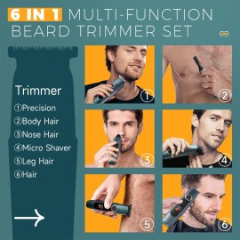 Beard Trimmer for Men Professional, Mustache Trimmer for Men, Mens Beard Grooming Kit, Nose Hair Trimmer, 6 in 1 Waterproof Rechargeable Electric Razor with Cordless Hair Clipper,Valentine\'s Day Gifts