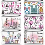 Reginary 6 Pcs City Cosmetic Bag Souvenir Gifts New York Zipper Pouch Chicago Souvenir Seattle Boston Nashville London Paris Italy Gifts Memento for Women Traveler(Paris)