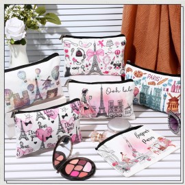 Reginary 6 Pcs City Cosmetic Bag Souvenir Gifts New York Zipper Pouch Chicago Souvenir Seattle Boston Nashville London Paris Italy Gifts Memento for Women Traveler(Paris)