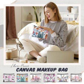 Reginary 6 Pcs City Cosmetic Bag Souvenir Gifts New York Zipper Pouch Chicago Souvenir Seattle Boston Nashville London Paris Italy Gifts Memento for Women Traveler(Paris)