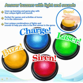 4-Pack Buzzers for Trivia Games: Game Show Buzzers Buttons, Answer Buzzers for Classroom, Game Buzzers with Lights and Sound Great for Trivia Games and Family Game