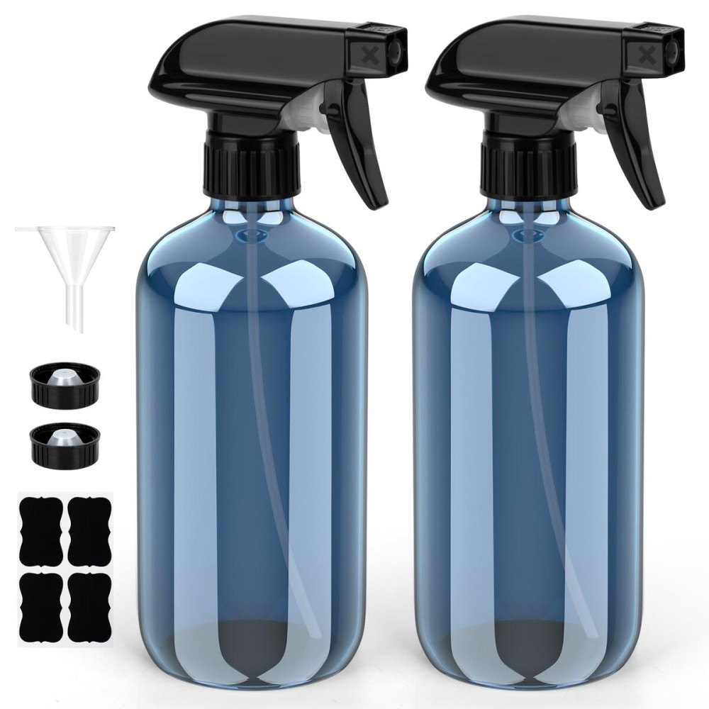 Glass Spray Bottle, Indigo Blue Glass Spray Bottle Set & Accessories for Non-toxic Window Cleaners Aromatherapy Facial Hydration Watering Flowers Hair Care (2 Pack/16 oz)(Indigo)