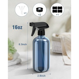 Glass Spray Bottle, Indigo Blue Glass Spray Bottle Set & Accessories for Non-toxic Window Cleaners Aromatherapy Facial Hydration Watering Flowers Hair Care (2 Pack/16 oz)(Indigo)