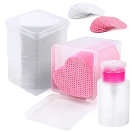 400 Pieces Nail Cotton Pads,1 Pull-Down Pump Dispenser Bottle, Super Absorbent Soft Non-Woven Eyelash Glue Wipes,Lash Extensions Glue Cleaning Wipes Nail Salon Supplies (Pink and White 2)