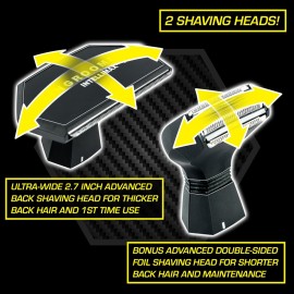 MANGROOMER - INTELLIMAX PRO - New Back Shaver with 2 Shock Absorber Flex Heads, Power Hinge, Extreme Reach Handle and Advanced 2.7 Extra-Wide Blade Design (Version 2.0)