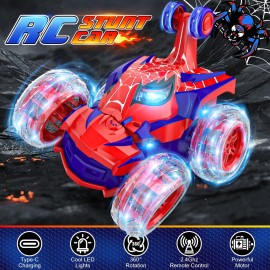 Mafbeanl Remote Control Car Stunt RC Cars 360 Rotating with 2.4GHz Rechargeable Wheel Lights Toys Car Gift for Boys 3 4 5 6 7 8 9 10 11 12 (Red)