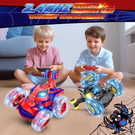 Mafbeanl Remote Control Car Stunt RC Cars 360 Rotating with 2.4GHz Rechargeable Wheel Lights Toys Car Gift for Boys 3 4 5 6 7 8 9 10 11 12 (Red)