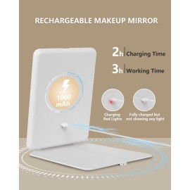 Dec.Metu Travel Mirror with Lights Makeup Mirror Touch Screen 3 Colors Light 72 LEDs Rechargeable, 1000mHA 7.9x5.3-Inch Desk Compact Mirror White