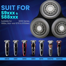 3-Pack SH90 Replacement Head Compatible with Philips Norelco Series 9000(S9xxx) 8000(S8xxx) Upgraded SH90 Compatibility Double Blades for Norelco 9000 Replacement Heads