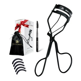 Beauty Power Eyelash Curler - Precision Lash Lift in Seconds with 5 Replacement Pads, Eyebrow Brush & Satin Travel Bag - Gentle & Safe, German Stainless Steel for Perfect Curls - Gift (Natural Curl)