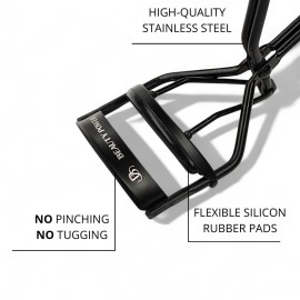 Beauty Power Eyelash Curler - Precision Lash Lift in Seconds with 5 Replacement Pads, Eyebrow Brush & Satin Travel Bag - Gentle & Safe, German Stainless Steel for Perfect Curls - Gift (Natural Curl)