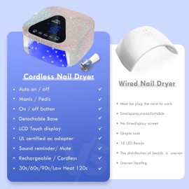 Okasiuv UV LED Nail Lamp with UV Gloves,Magnetic Metal Mirror Base Cordless Nail Dryer, Gel Polish Curing Light with 4 Timers,Touch Control Display,Auto Sensor for Professional Salon & Home