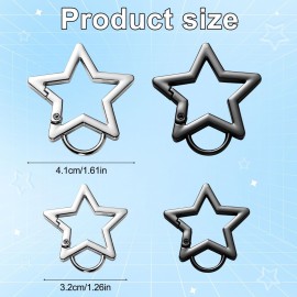 4pcs Star Carabiner, 1.61in & 1.26in Zinc Alloy Cool Cute Star Carabiner Clip Fashionable Pentagram Carabiner Star Shaped Carabiner Keychain for Keys Ring Camping Outdoor Travel(Black, Silver)