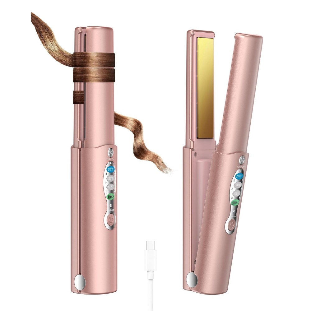 Portable Titanium Cordless Hair Straightener, Heats Up in Seconds & Lasts Up to 50 Minutes & USB C Rechargeable, Dual Voltage Wireless Mini Travel Flat Iron for Edges Bangs - Not for Thick Hair Type