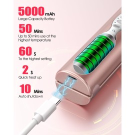 Portable Titanium Cordless Hair Straightener, Heats Up in Seconds & Lasts Up to 50 Minutes & USB C Rechargeable, Dual Voltage Wireless Mini Travel Flat Iron for Edges Bangs - Not for Thick Hair Type