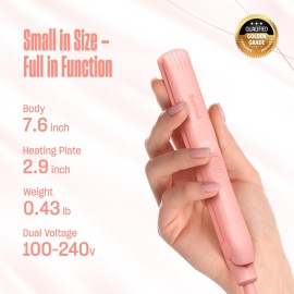 BeKind Bliss Hand-Sized Mini Hair Straightener - Portable Ceramic Small Flat Iron for Short Hair, Bangs, Curls - Lightweight, Dual Voltage Travel Hair Iron, Ideal for Styling & Touch-ups (Peach)