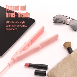 BeKind Bliss Hand-Sized Mini Hair Straightener - Portable Ceramic Small Flat Iron for Short Hair, Bangs, Curls - Lightweight, Dual Voltage Travel Hair Iron, Ideal for Styling & Touch-ups (Peach)