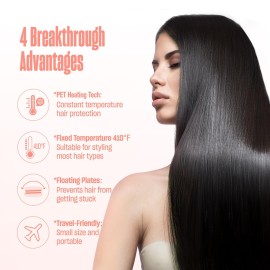 BeKind Bliss Hand-Sized Mini Hair Straightener - Portable Ceramic Small Flat Iron for Short Hair, Bangs, Curls - Lightweight, Dual Voltage Travel Hair Iron, Ideal for Styling & Touch-ups (Peach)