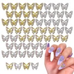 50 Pcs Butterfly Charms for Nails - Silver & Gold Butterfly Nail Charms, Long-Lasting Shine, Nail Decorating Kit for Any Occasion - Sparkly Nails Design for Eye-Catching Style
