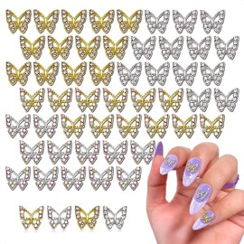 50 Pcs Butterfly Charms for Nails - Silver & Gold Butterfly Nail Charms, Long-Lasting Shine, Nail Decorating Kit for Any Occasion - Sparkly Nails Design for Eye-Catching Style