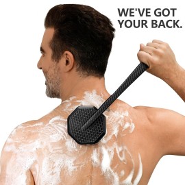 iTokGoK Silver-Infused Carbon Fiber Silicone Back Scrubber with Long Handle Back Brush for Shower,Back Brush Long Handle for Men and Women,Ergonomic No-Slip Handle, Long-Lasting (Carbon Fiber)