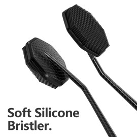 iTokGoK Silver-Infused Carbon Fiber Silicone Back Scrubber with Long Handle Back Brush for Shower,Back Brush Long Handle for Men and Women,Ergonomic No-Slip Handle, Long-Lasting (Carbon Fiber)