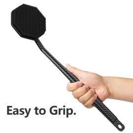 iTokGoK Silver-Infused Carbon Fiber Silicone Back Scrubber with Long Handle Back Brush for Shower,Back Brush Long Handle for Men and Women,Ergonomic No-Slip Handle, Long-Lasting (Carbon Fiber)